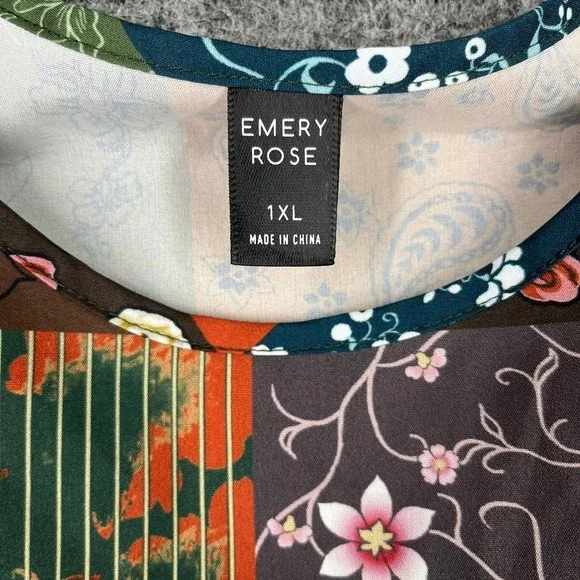 Emery Rose Patchwork Print Babydoll Blouse‎ Size 1XL Cottagecore Country - Picture 2 of 10